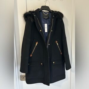 NWT J.Crew Chateau Wool-Blend Parka in black, size 2